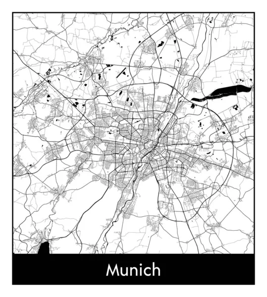 Münih Almanya Avrupa Şehir Haritası Siyah Beyaz Vektör Illüstrasyonu — Stok Vektör