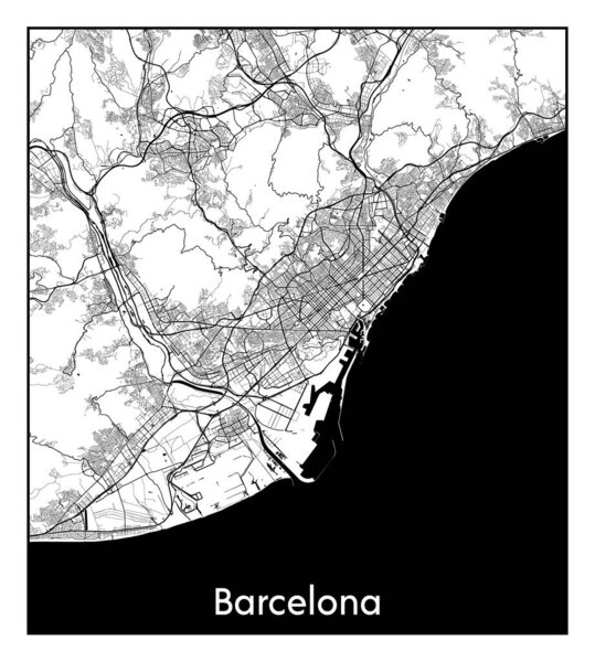 Карта города Барселона Испания Черный белый вектор