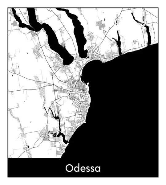 Odessa Ukrayna Avrupa Şehri haritası siyah beyaz vektör illüstrasyonu
