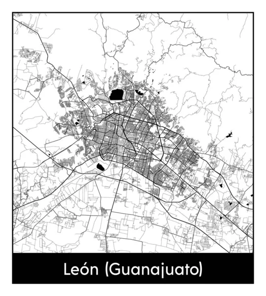 Leon Guanajuato Μεξικό Βόρεια Αμερική Χάρτης Της Πόλης Μαύρο Λευκό — Διανυσματικό Αρχείο