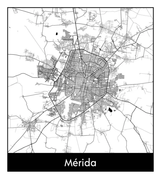 Merida Mexico Kuzey Amerika haritası siyah beyaz vektör illüstrasyonu