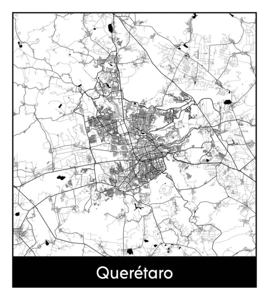 Queretaro Meksika Kuzey Amerika Şehri haritası siyah beyaz vektör çizimi