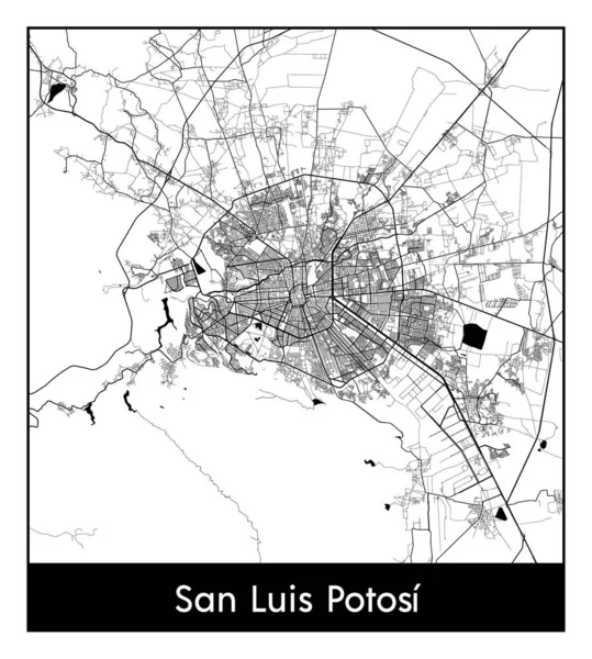 San Luis Potosi Meksika Kuzey Amerika Şehri haritası siyah beyaz vektör illüstrasyonu