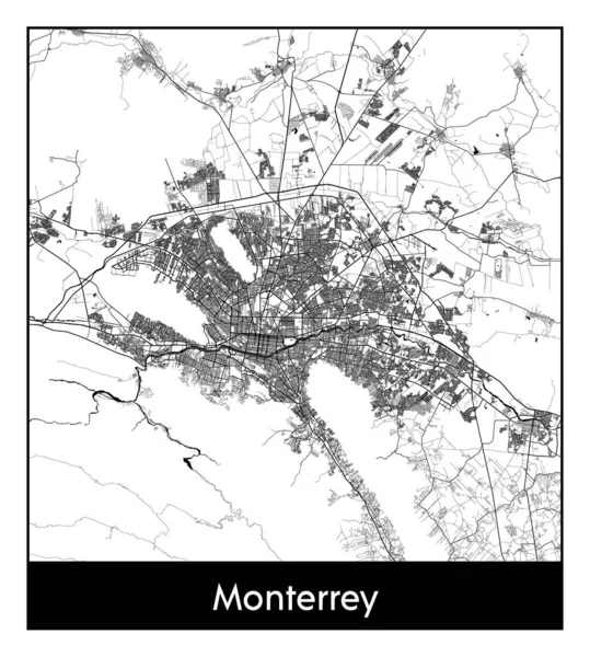 Monterrey Meksika Kuzey Amerika haritası siyah beyaz vektör illüstrasyonu