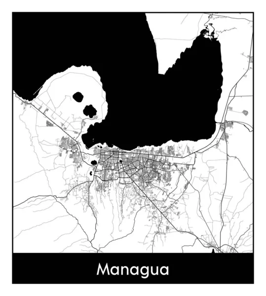 Managua Nicaragua Nordamerika Stadtkarte Schwarz Weißer Vektor Illustration — Stockvektor