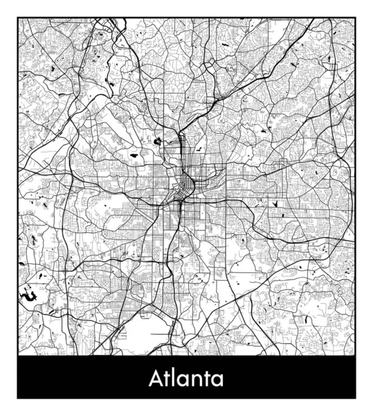 Atlanta Estados Unidos North America City Mapa Negro Blanco Vector — Vector de stock