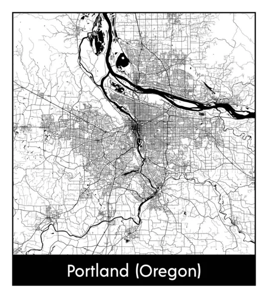 Portland Oregon Birleşik Devletleri Kuzey Amerika haritası siyah beyaz vektör illüstrasyonu