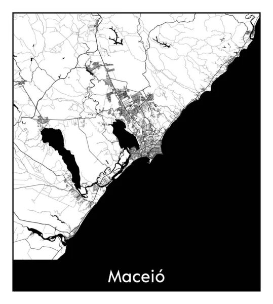 Maceio Brasile Sud America Mappa Città Bianco Nero Vettoriale Illustrazione — Vettoriale Stock