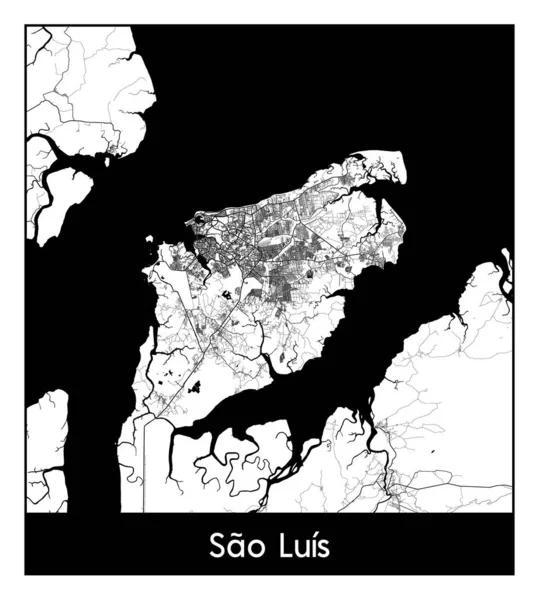Sao Luis Brasilien Südamerika Stadtkarte Schwarz Weißer Vektor Illustration — Stockvektor