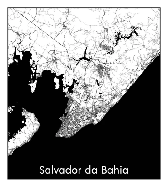 Salvador Bahia Brazílie Jižní Amerika Mapa Města Černá Bílá Vektorová — Stockový vektor