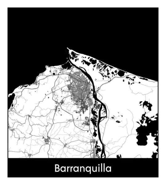 Barranquilla Kolumbien Südamerika Stadtkarte Schwarz Weißer Vektor Illustration — Stockvektor