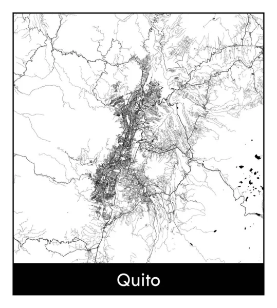 Quito Ekvador Güney Amerika Şehri Haritası Siyah Beyaz Vektör Illüstrasyonu — Stok Vektör
