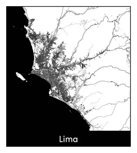 Lima Peru Südamerika Stadtkarte Schwarz Weißer Vektor Illustration — Stockvektor