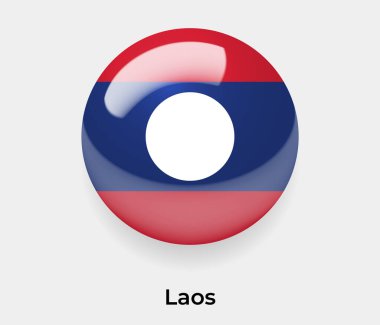 Laos parlak bayrak yuvarlak yuvarlak şekil ikon vektör illüstrasyon camı