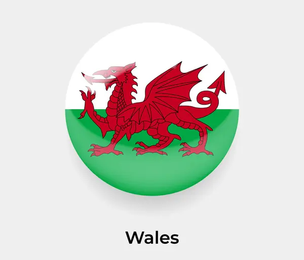 Wales Glänzend Flagge Blasenkreis Rund Form Symbol Vektor Illustration Glas — Stockvektor