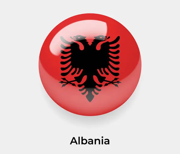 Albanië Glanzende Vlag Bel Cirkel Ronde Vorm Pictogram Vector Illustratie — Stockvector