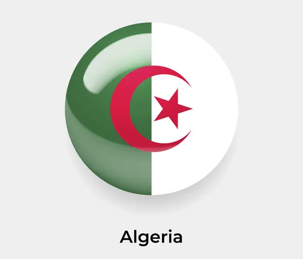 Γυαλιστερό Εικονογράφησης Διάνυσμα Εικονιδίου Στρογγυλό Σχήμα Φυσαλίδα Σημαία Αλγερία — Διανυσματικό Αρχείο