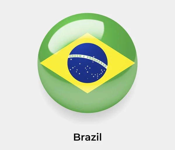 Brasilien Glänzend Flagge Blasenkreis Rund Form Symbol Vektor Illustration Glas — Stockvektor
