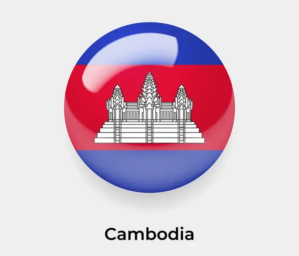 柬埔寨色彩艳丽的国旗圆圆的圆形图标矢量彩色玻璃 — 图库矢量图片