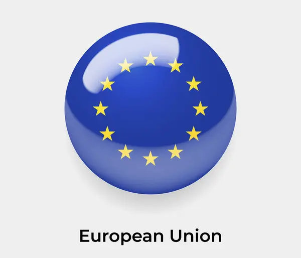 Europäische Union Glänzende Flagge Blasenkreis Rund Form Symbol Vektor Illustration — Stockvektor