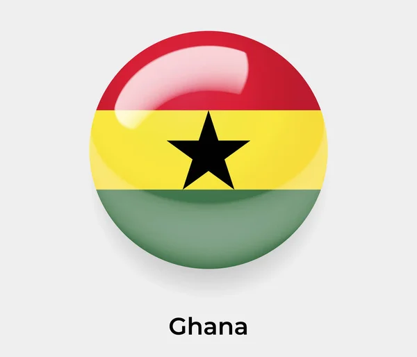 Γκάνα Γυαλιστερό Φούσκα Σημαία Κύκλο Στρογγυλό Σχήμα Εικονίδιο Διάνυσμα Εικονογράφηση — Διανυσματικό Αρχείο