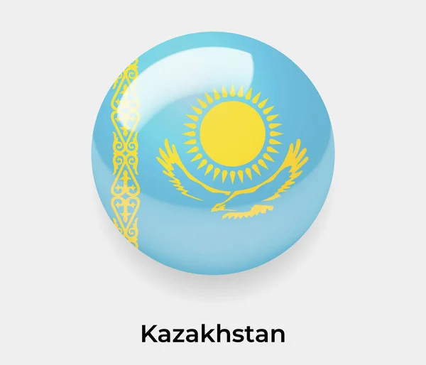 Kasachstan Glänzend Flagge Blasenkreis Rund Form Symbol Vektor Illustration Glas — Stockvektor