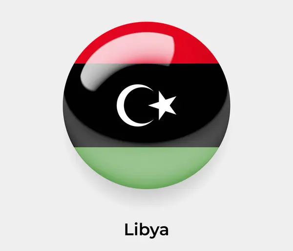 Libyen Glänzend Flagge Blasenkreis Rund Form Symbol Vektor Illustration Glas — Stockvektor