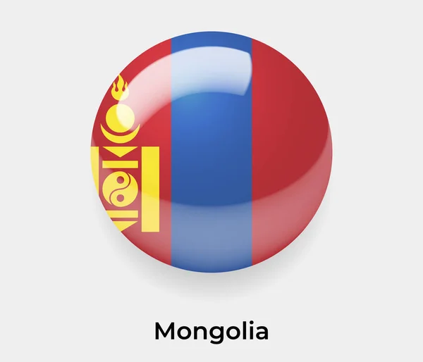 Mongolië Glanzende Vlag Bel Cirkel Ronde Vorm Pictogram Vector Illustratie — Stockvector