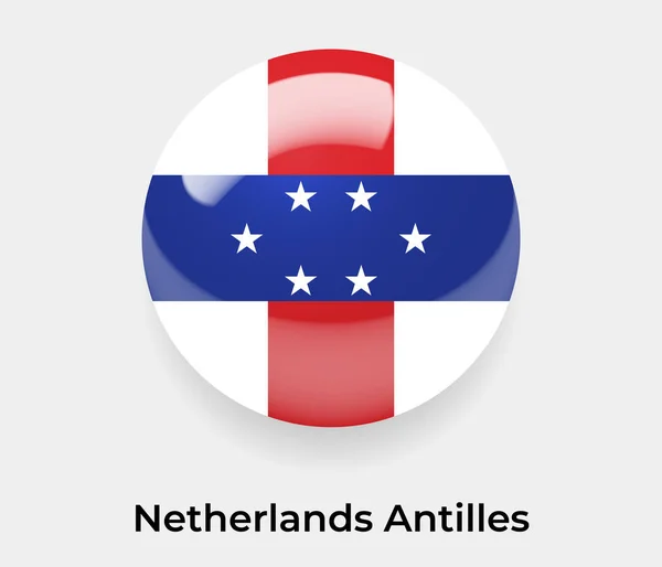 Nederlandse Antillen Glanzende Vlag Bel Cirkel Ronde Vorm Icoon Vector — Stockvector
