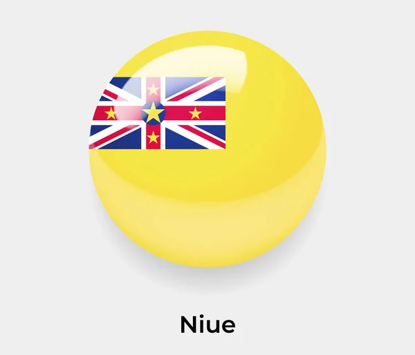 Niue Glanzende Vlag Bel Cirkel Ronde Vorm Pictogram Vector Illustratie — Stockvector