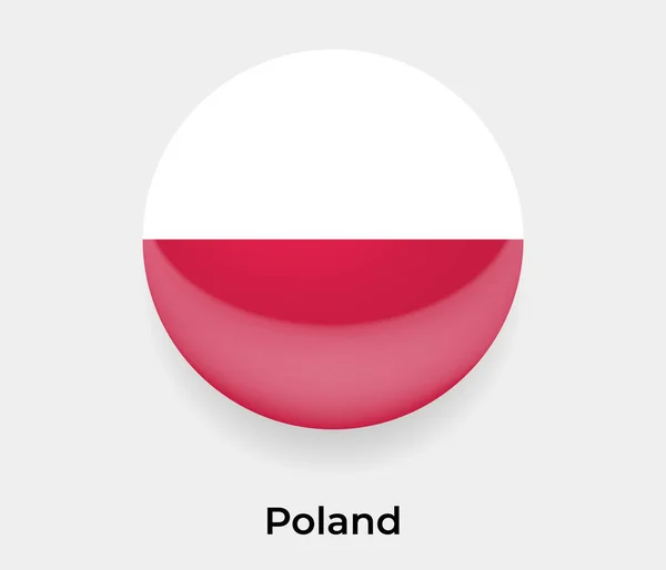 Polen Glanzende Vlag Bel Cirkel Ronde Vorm Pictogram Vector Illustratie — Stockvector