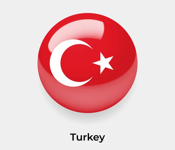 Türkei Glänzend Flagge Blasenkreis Rund Form Symbol Vektor Illustration Glas — Stockvektor