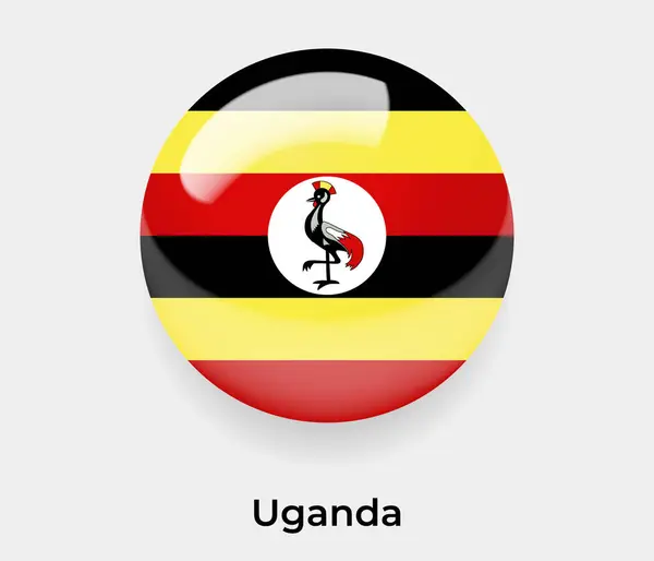 ウガンダの光沢のある旗の泡円形の形のアイコン ベクターのイラスト ガラス — ストックベクタ