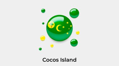 Cocos Adası bayrak baloncuk dairesi yuvarlak şekil simgesi renkli vektör illüstrasyonu    