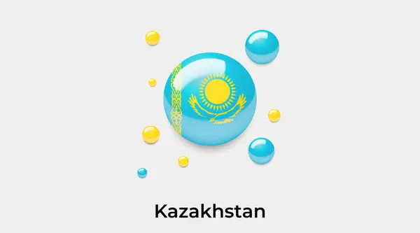 哈萨克斯坦国旗泡泡圆形图标彩色矢量插图 — 图库矢量图片