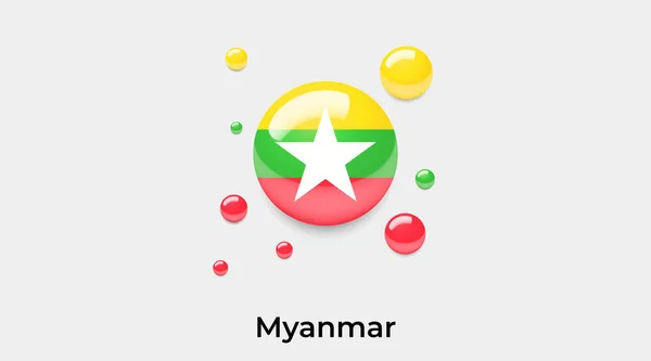 Флаг Мьянмы Круглая Круглая Форма Иконки Красочная Векторная Иллюстрация — стоковый вектор