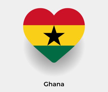 Gana bayrağı kalp şekli ülke vektör illüstrasyonu