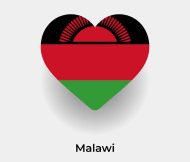 Malawi bayrağı kalp şekli ülke ikon vektör illüstrasyonu