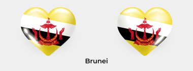 Brunei bayrağı gerçekçi cam kalp ikonu çizimi