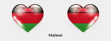 Malawi bayrağı gerçekçi cam kalp ikonu vektör illüstrasyonu