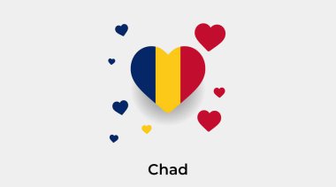 Çad bayrak kalp şekli ve ek kalp ikonu vektör illüstrasyonu