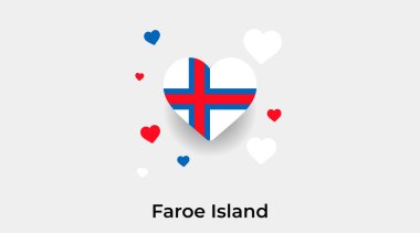 Faroe Adası bayrak kalp şekli ek kalp ikonu vektör illüstrasyonu
