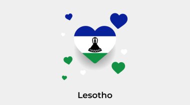 Lesotho bayrak kalp şekli ek kalp ikonu vektör illüstrasyonu