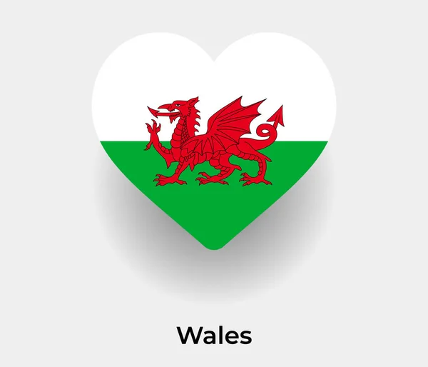 Wales Vlajka Srdce Tvar Země Ikona Vektor Ilustrace — Stockový vektor