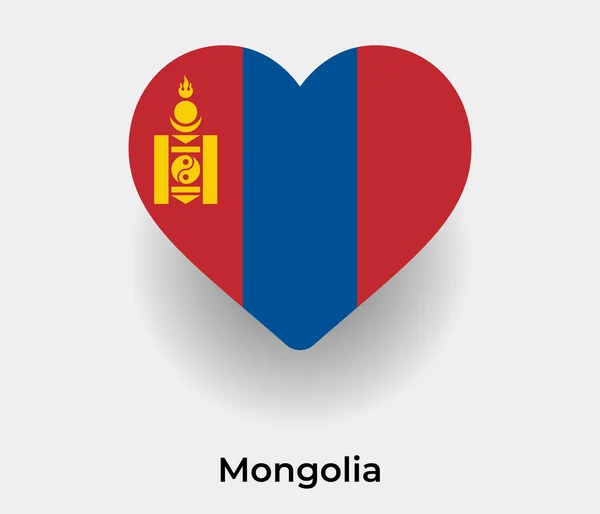 Mongolia Flaga Serce Kształt Kraju Ikona Wektor Ilustracja — Wektor stockowy