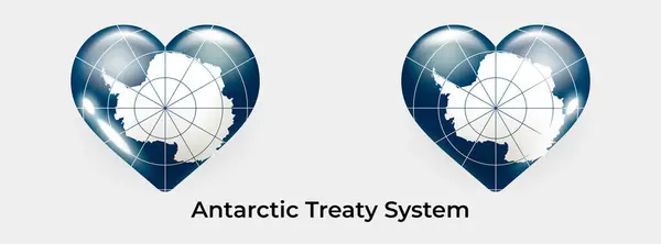 Sistema Trattato Antartico Bandiera Realistica Icona Cuore Vettoriale Illustrazione — Vettoriale Stock