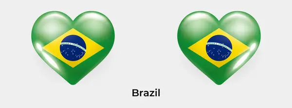 ブラジル国旗リアルなグラスハートアイコンベクターイラスト — ストックベクタ