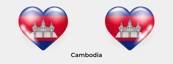 柬埔寨国旗现实的心形图标矢量插图 — 图库矢量图片