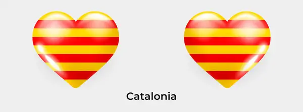 加泰罗尼亚旗现实的心形图标矢量插图 — 图库矢量图片