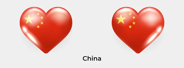 Kína Zászló Realisztikus Üvegszív Ikon Vektor Illusztráció — Stock Vector